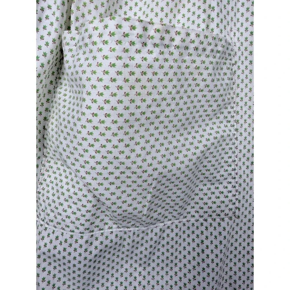 Vintage Green Floral Sprig Half Apron Two Pockets Cotton Retro Kitchen